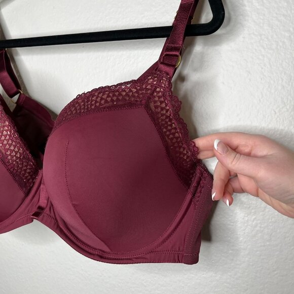 Adore Me 44DD Marca Burgundy Contour Lace Strappy Underwire Bra - Picture 3 of 10